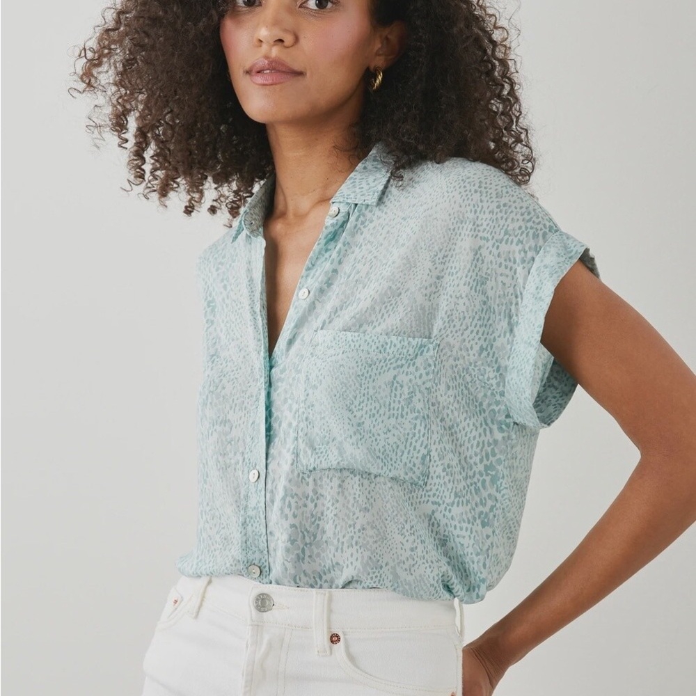Rails Whitney Short-Sleeve Button-Up in Mint Boa Print